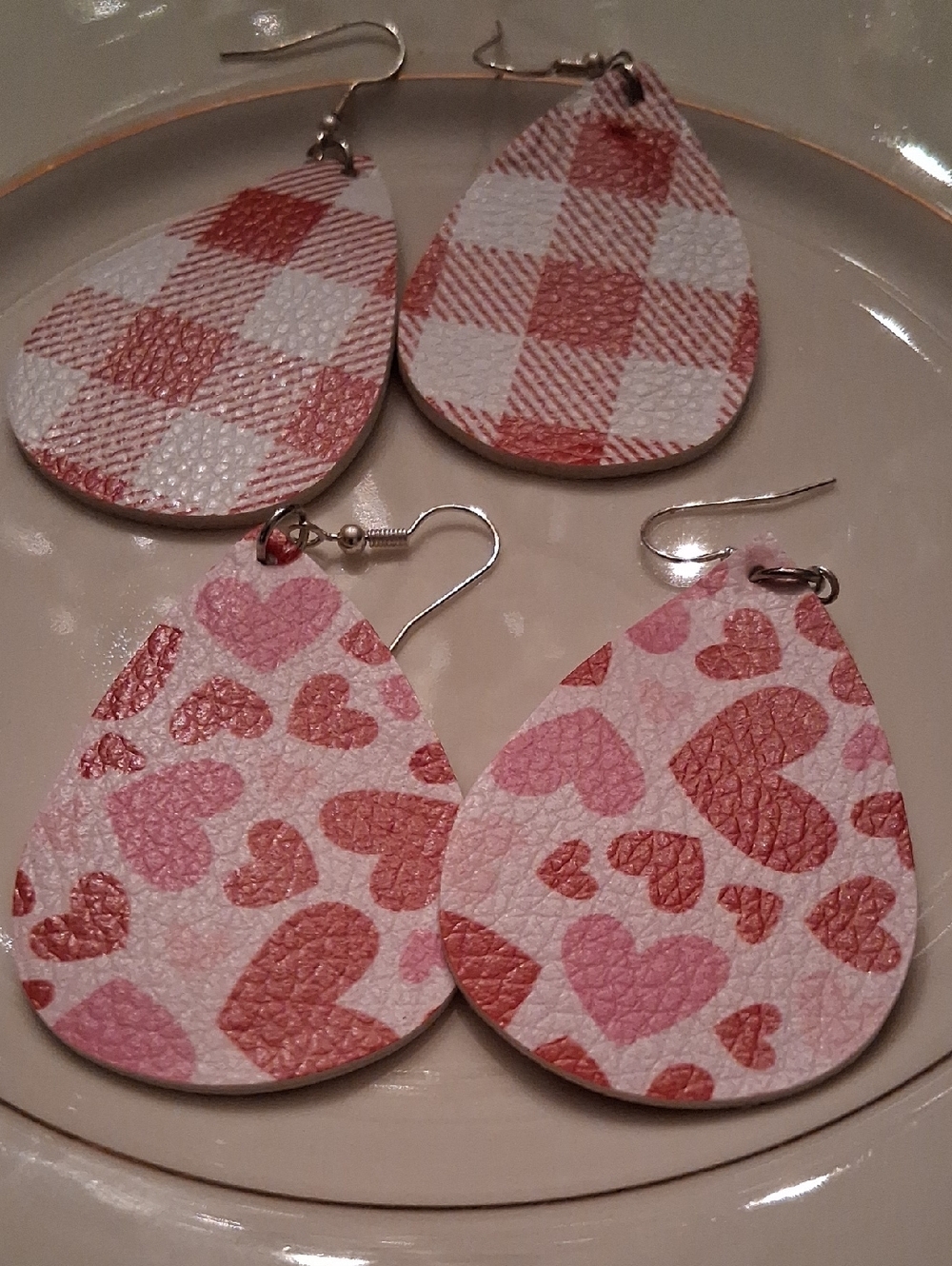 Two Pair New Faux Leather Teardrop Shape Earrings